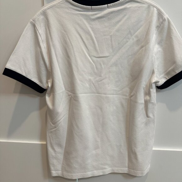 French Connection White Textured Tee with Navy Trim, Small - Picture 2 of 2